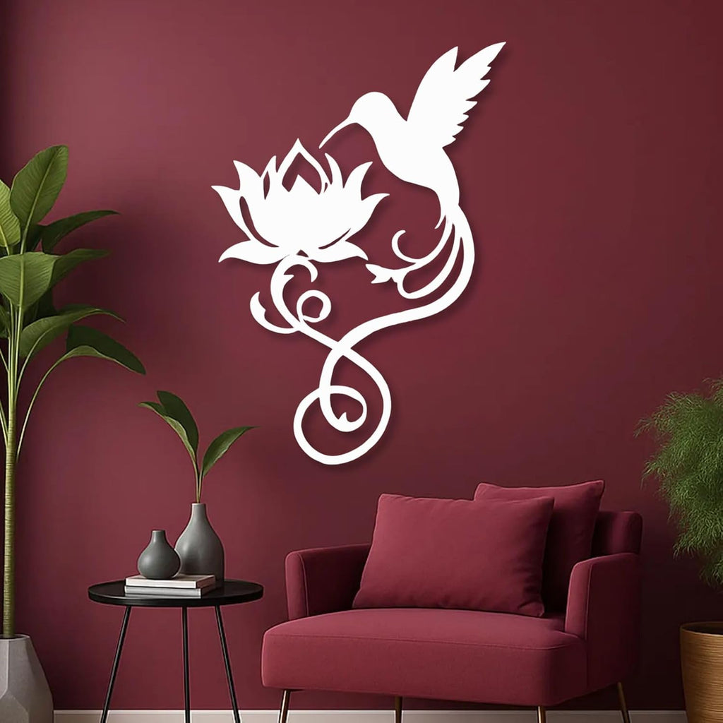 Black Hummingbird Lotus Wall Decor