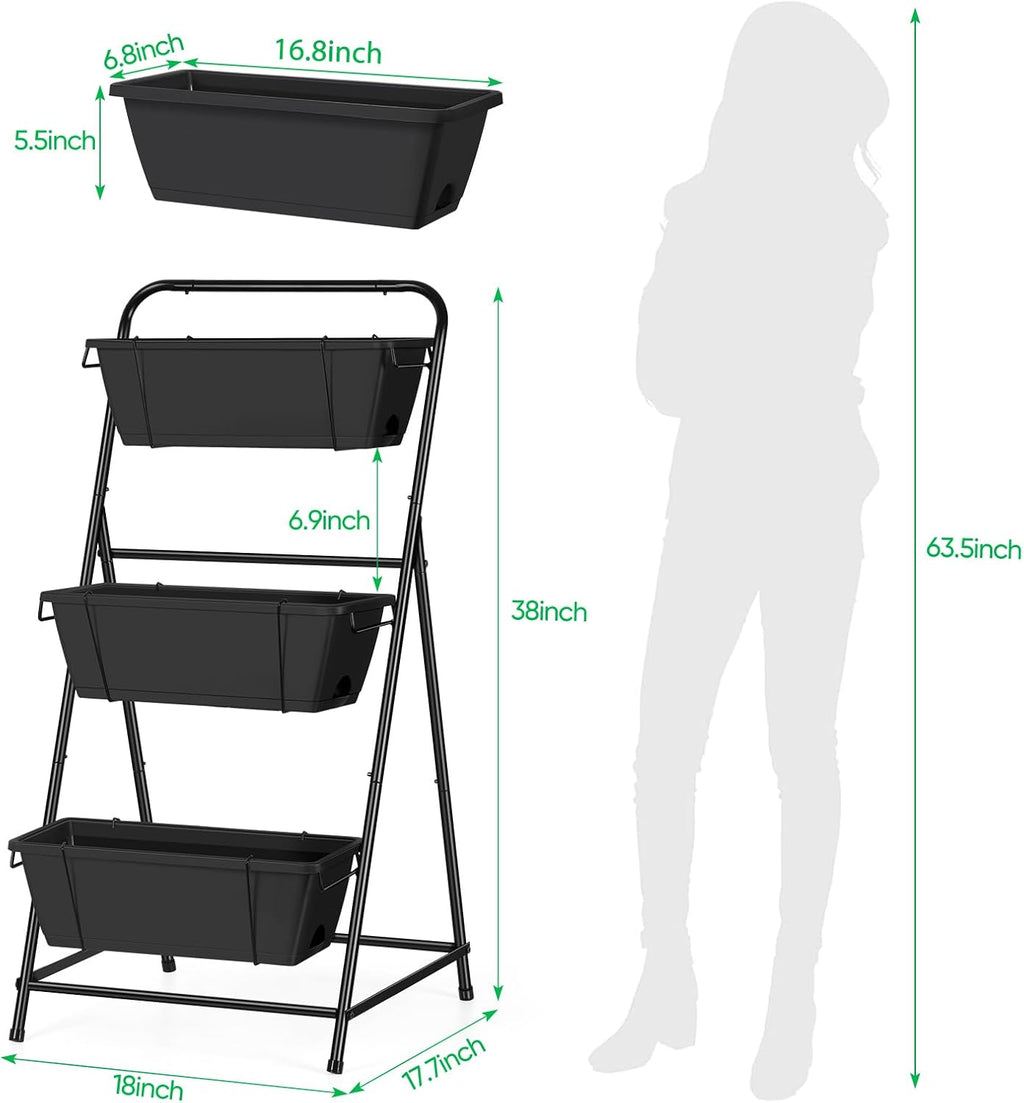 Black Tiered Drainage Garden Planter