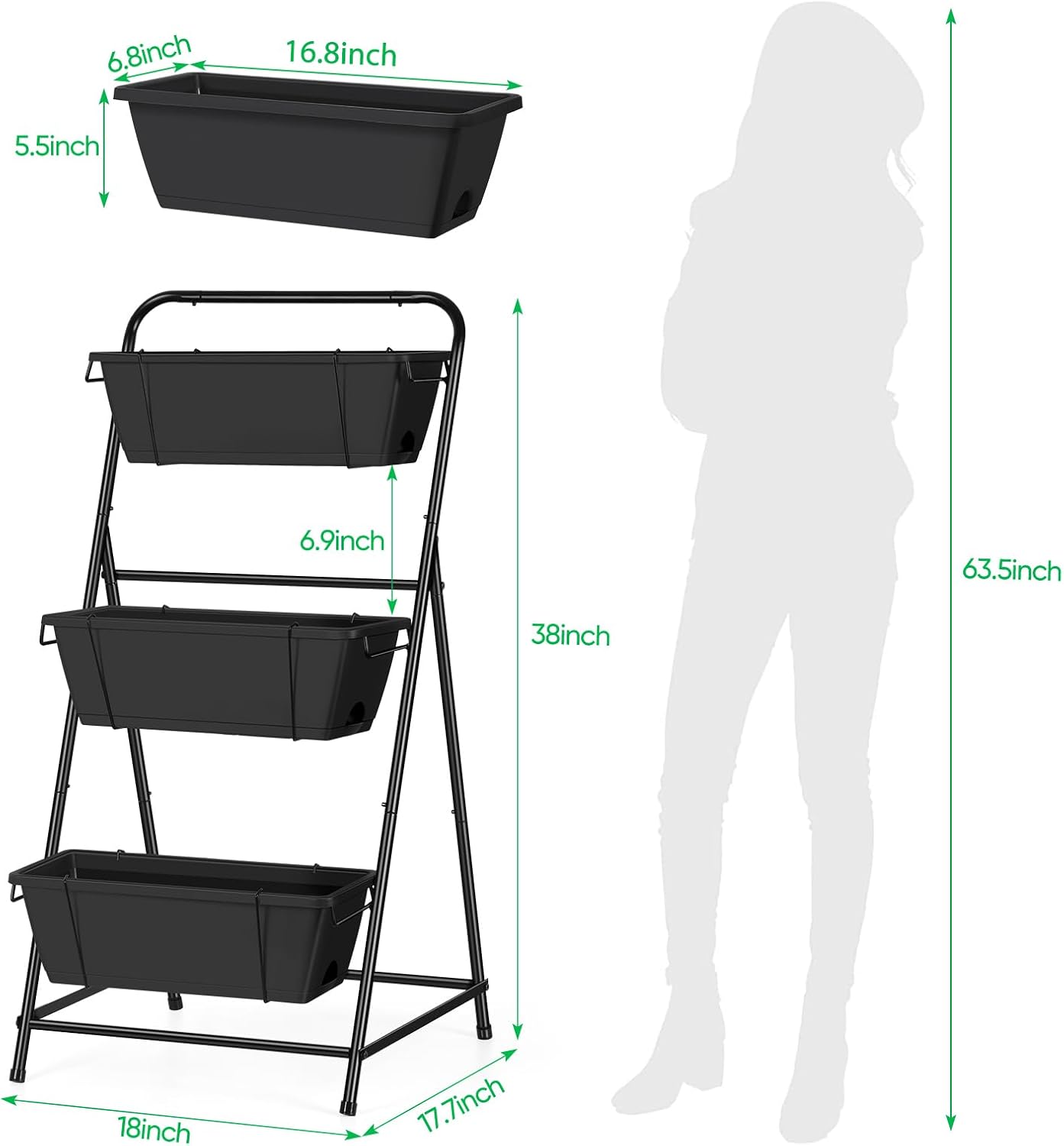 Black Tiered Drainage Garden Planter
