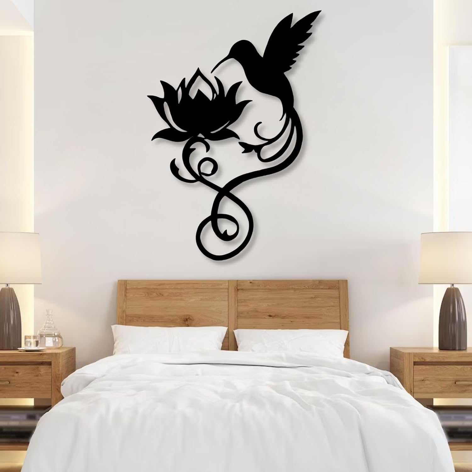 Black Hummingbird Lotus Wall Decor