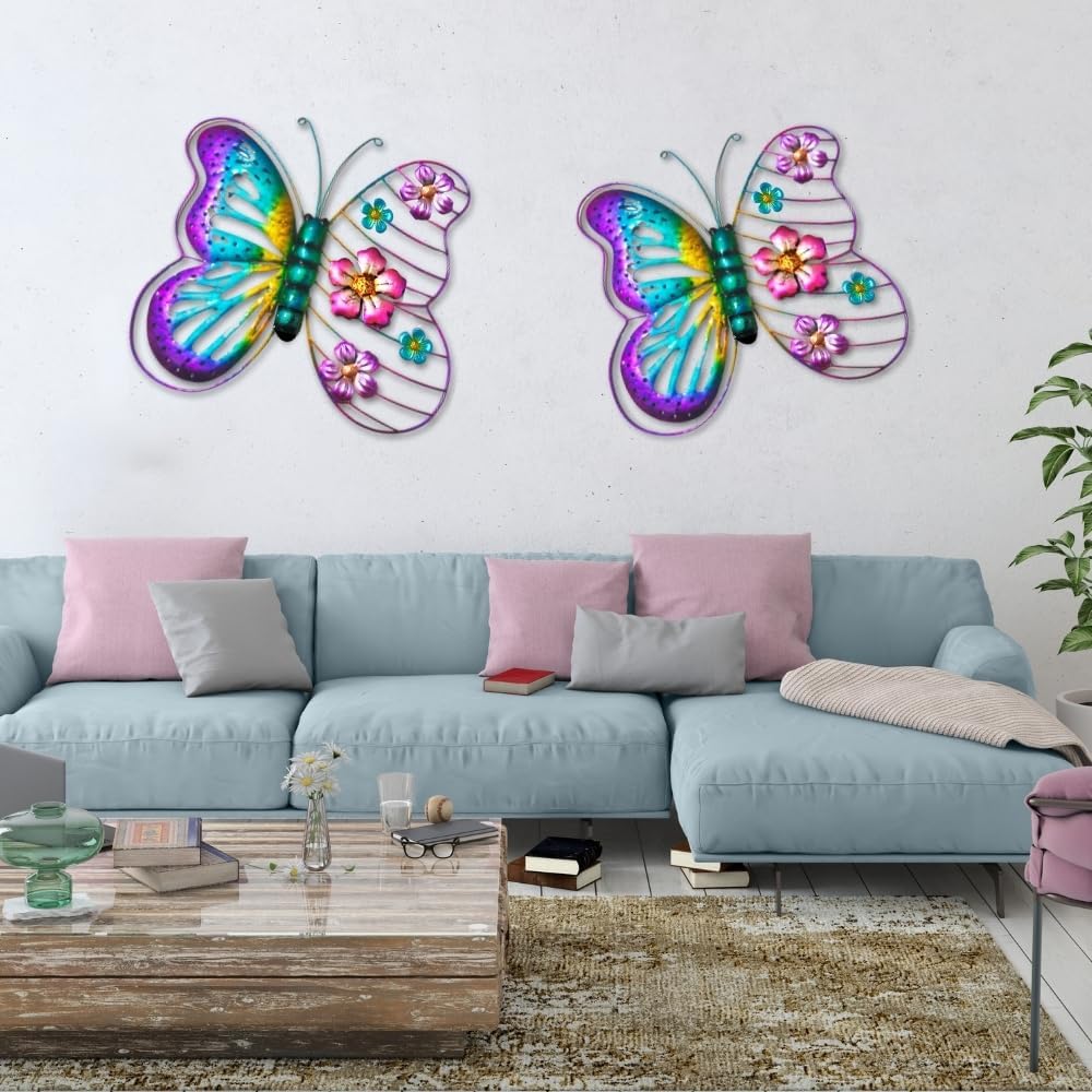 Metal Flower Butterfly Wall Ornament
