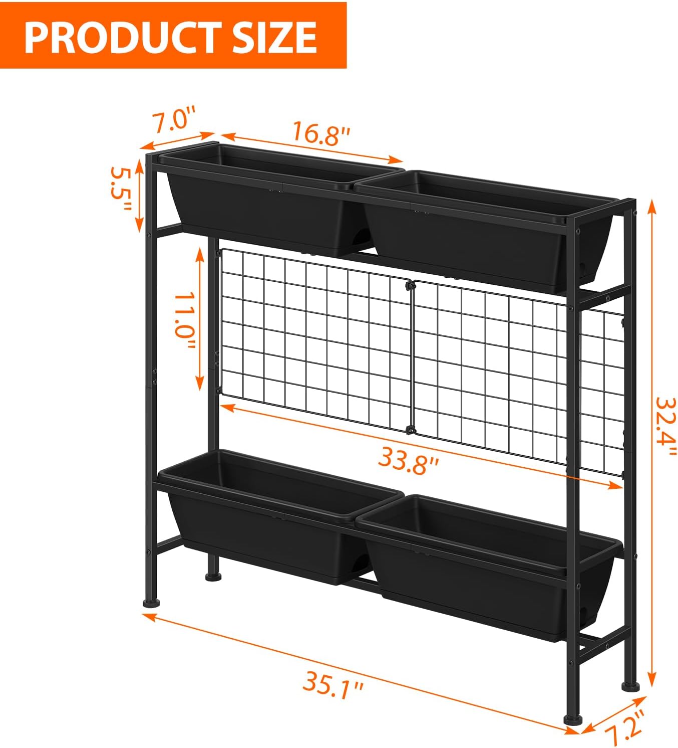Black Tall Trellis Garden Planter