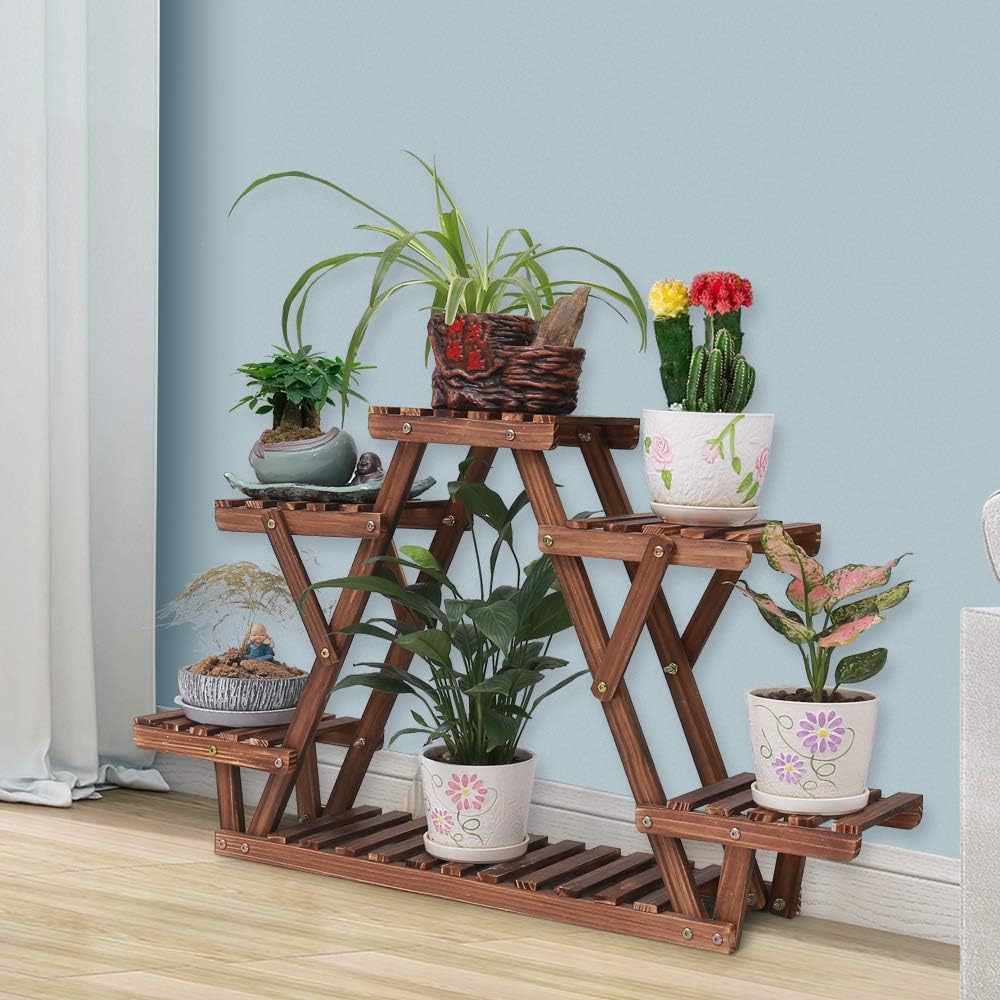 Triangular Wooden Multi-Pot Plant Stand