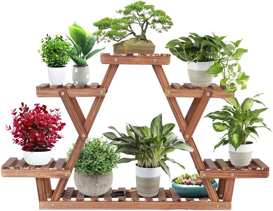 Triangular Wooden Multi-Pot Plant Stand