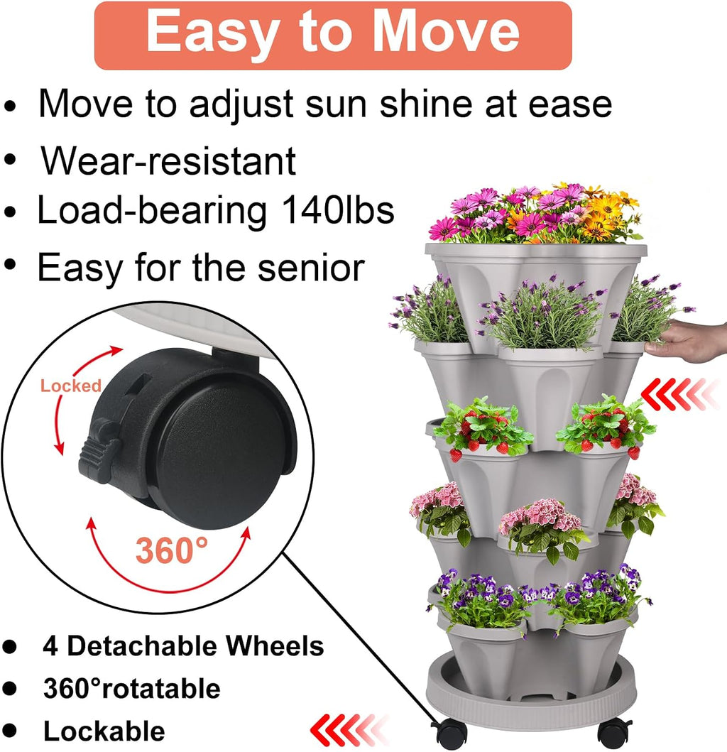 Gray Wheeled Stackable Planter