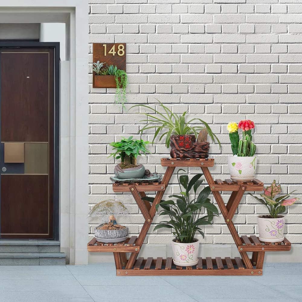 Triangular Wooden Multi-Pot Plant Stand