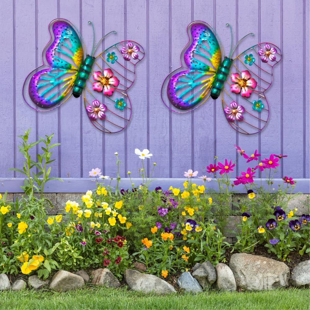 Metal Flower Butterfly Wall Ornament