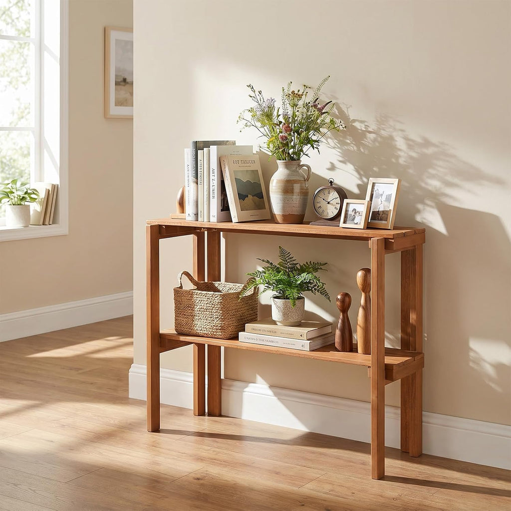Foldable 2-Tier Wooden Plant Stand
