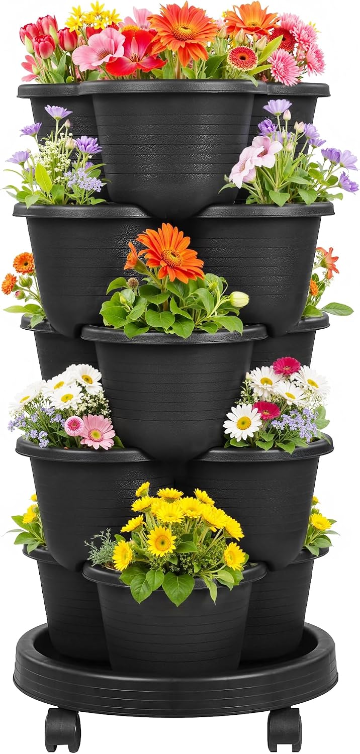 Black Wheeled Self Water Planter