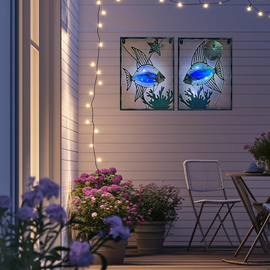 Blue LED Fish Framed Wall Decor