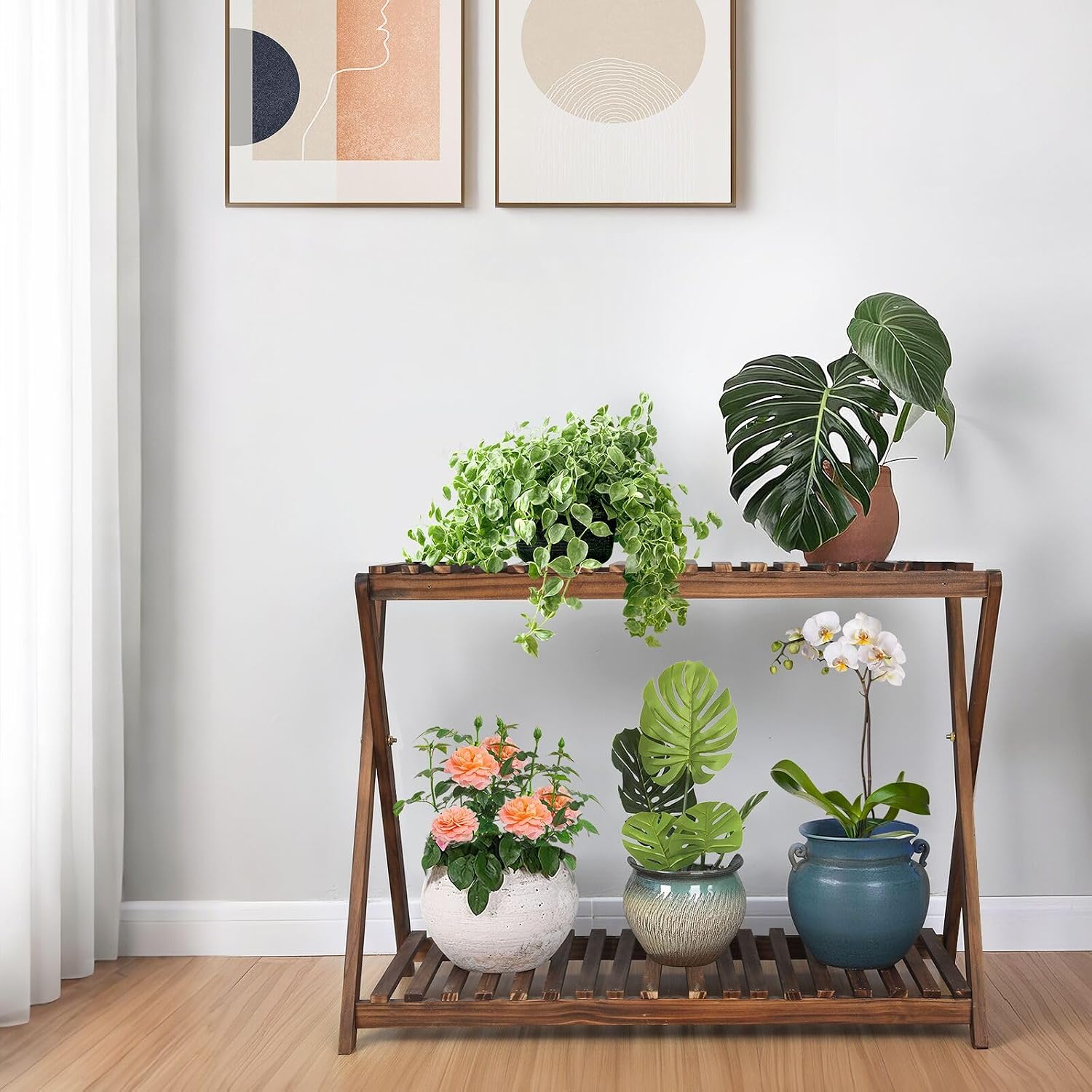 2-Tier Narrow Wooden Plant Stand
