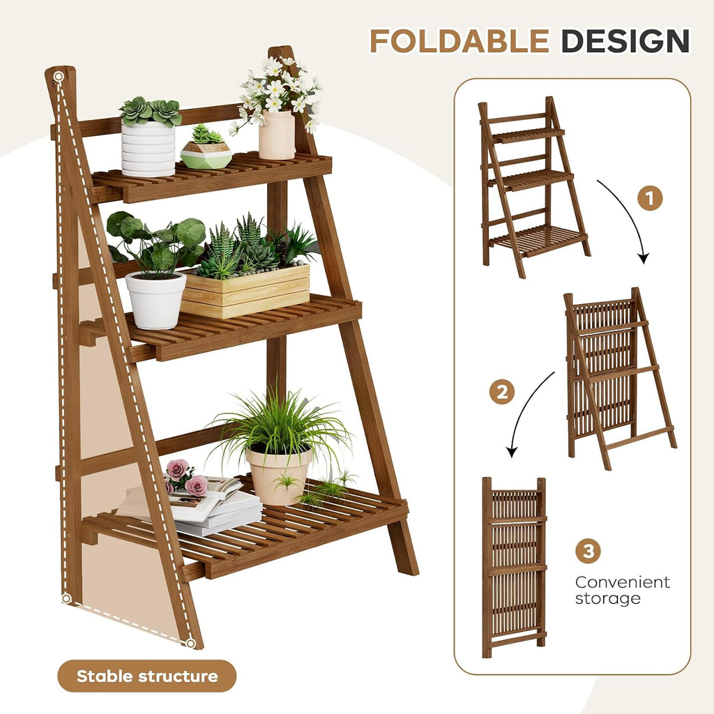 Foldable Bamboo 3-Tier Plant Shelf