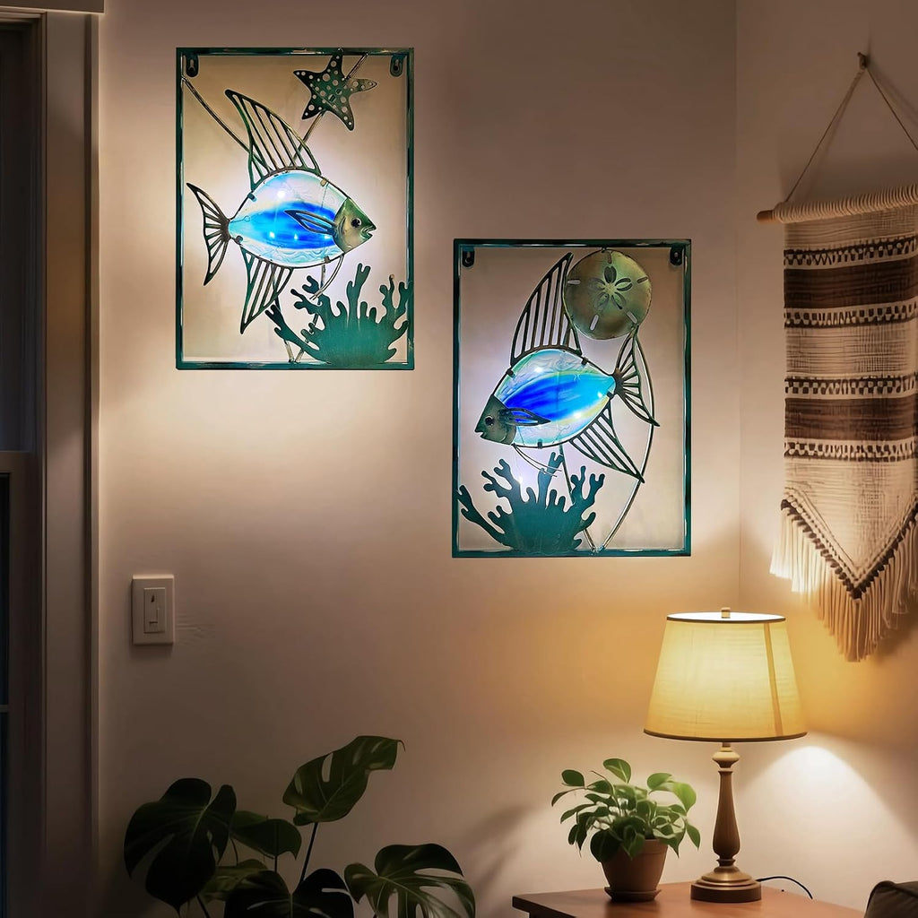 Blue LED Fish Framed Wall Decor