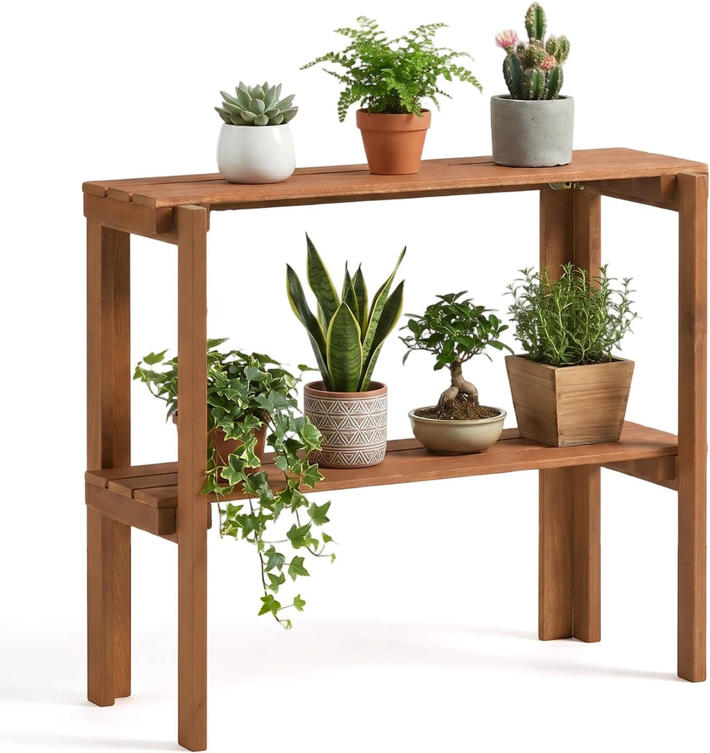 Foldable 2-Tier Wooden Plant Stand