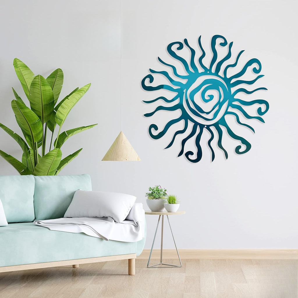 Teal Sun Metal Home Wall Decor