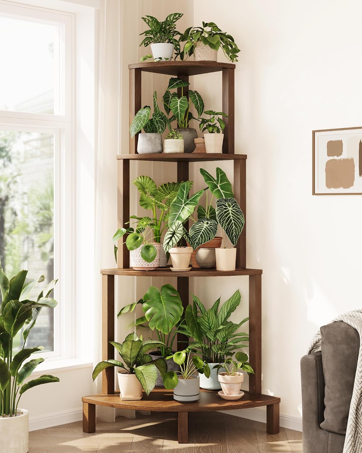 4-Tier Tall Corner Wooden Plant Stand