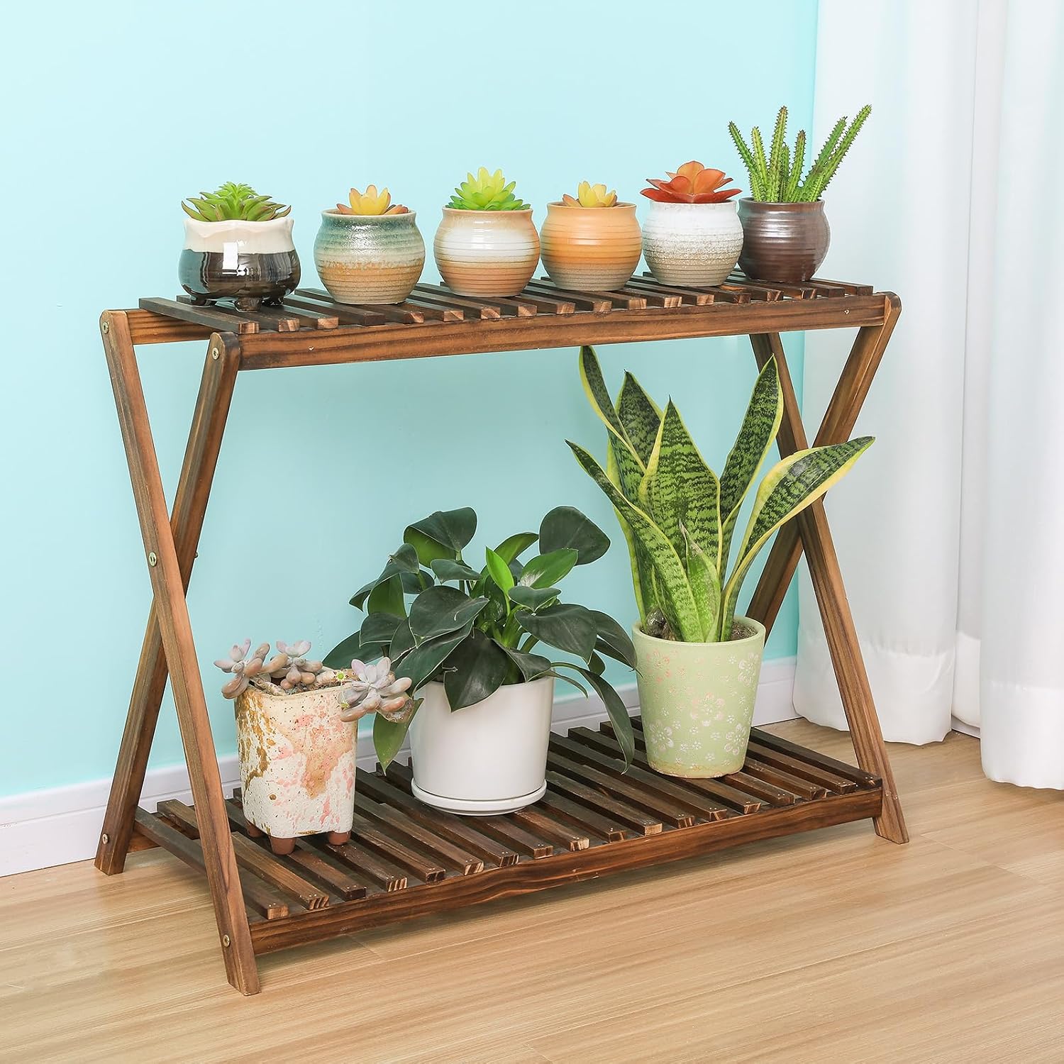 2-Tier Narrow Wooden Plant Stand