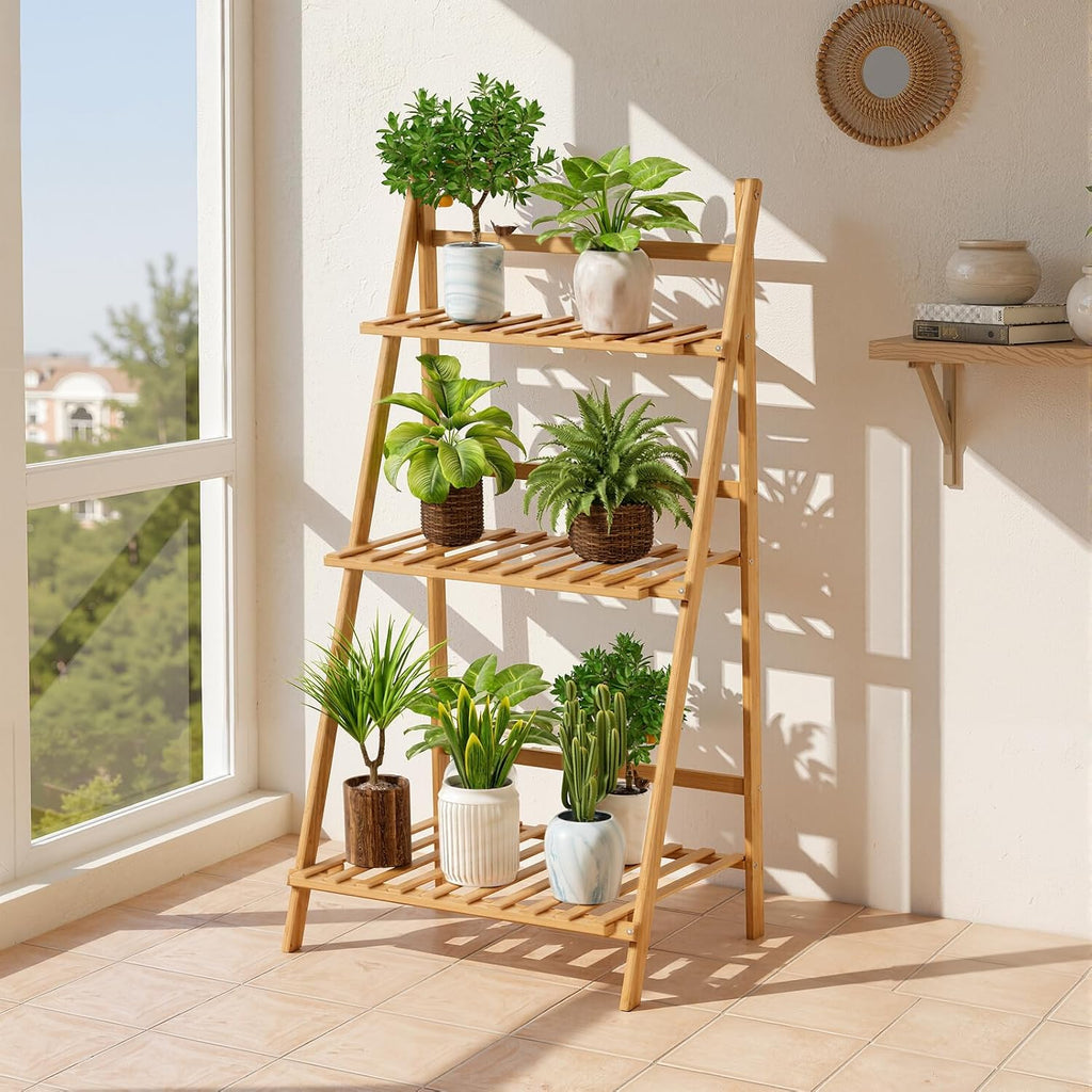 Foldable 2-Tier Wooden Plant Stand
