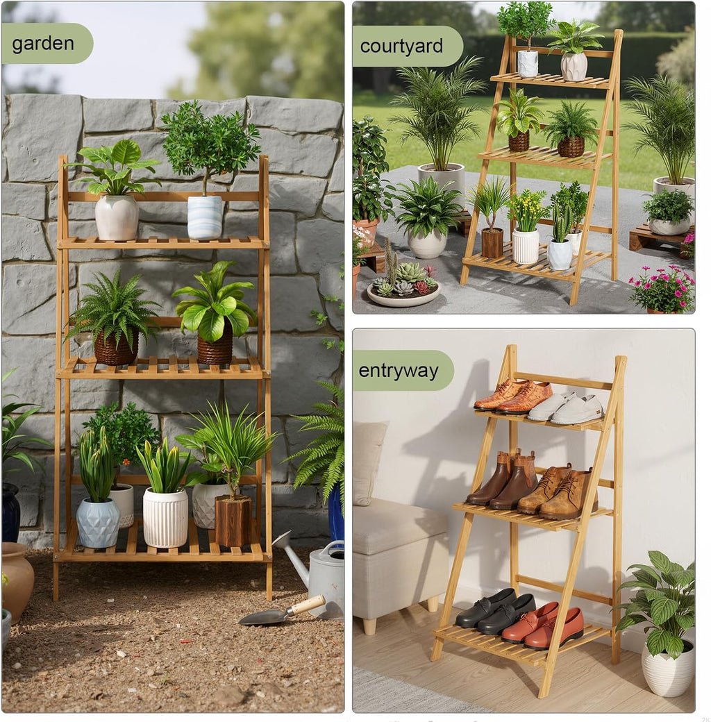 Foldable 2-Tier Wooden Plant Stand