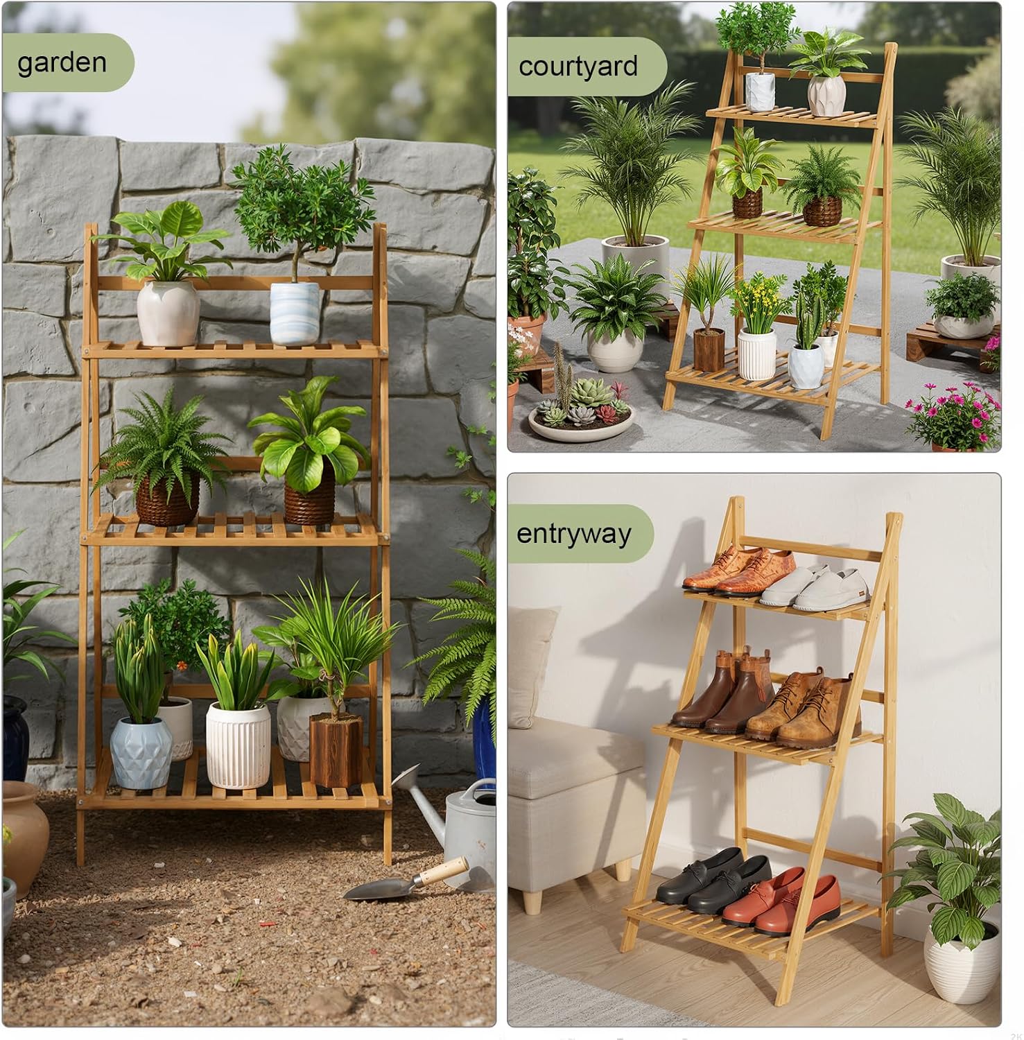 Foldable 2-Tier Wooden Plant Stand