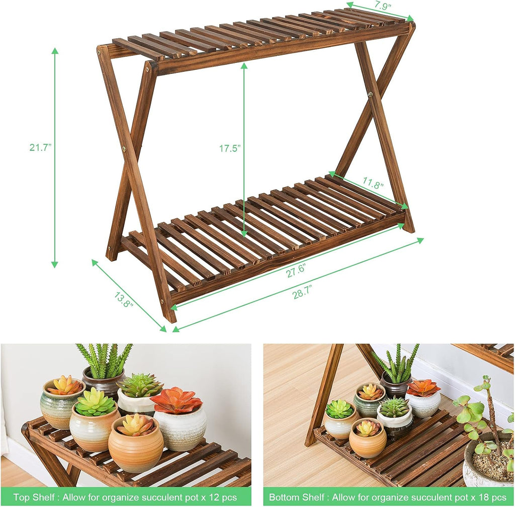 2-Tier Narrow Wooden Plant Stand