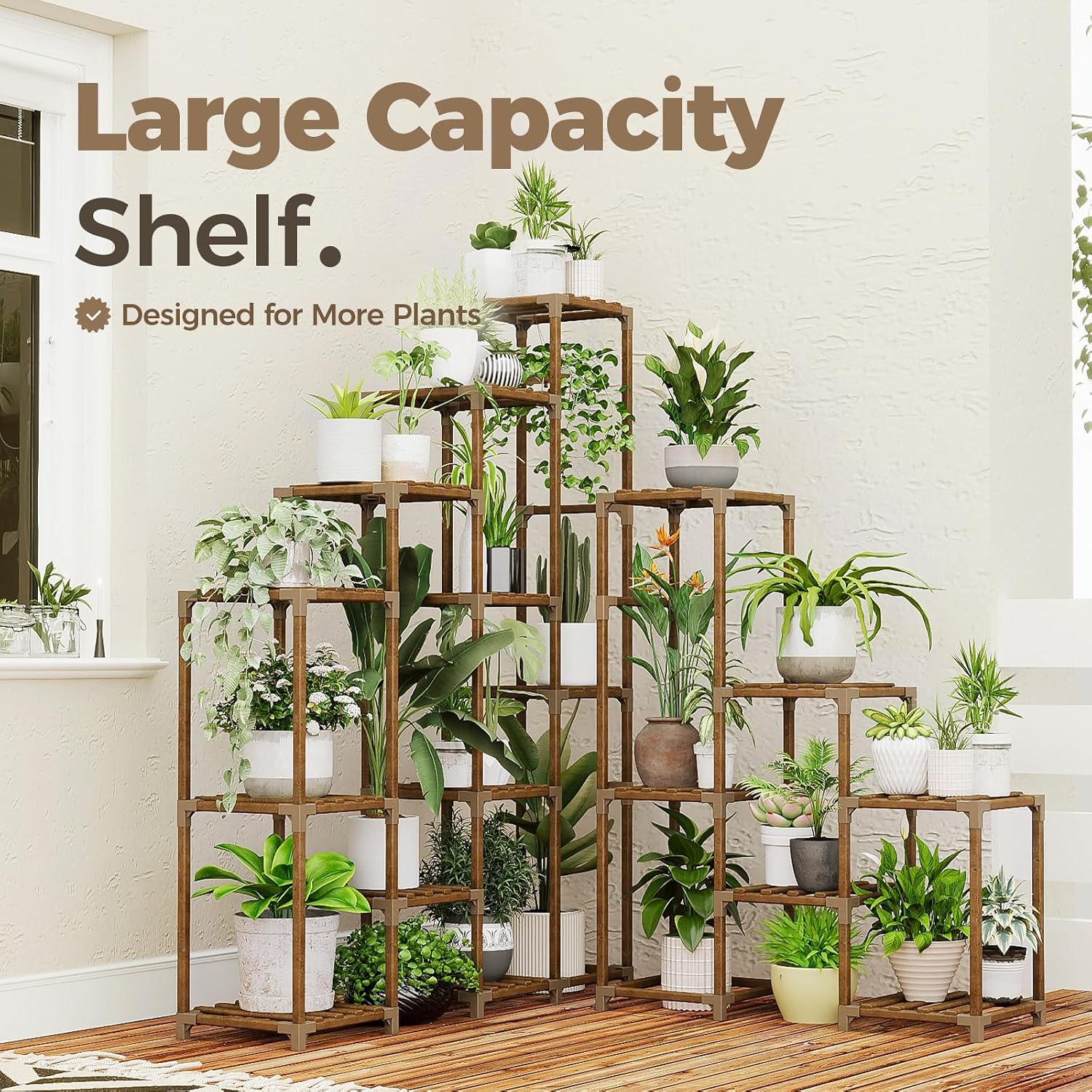Tall Large Multi-potted Wood Stand
