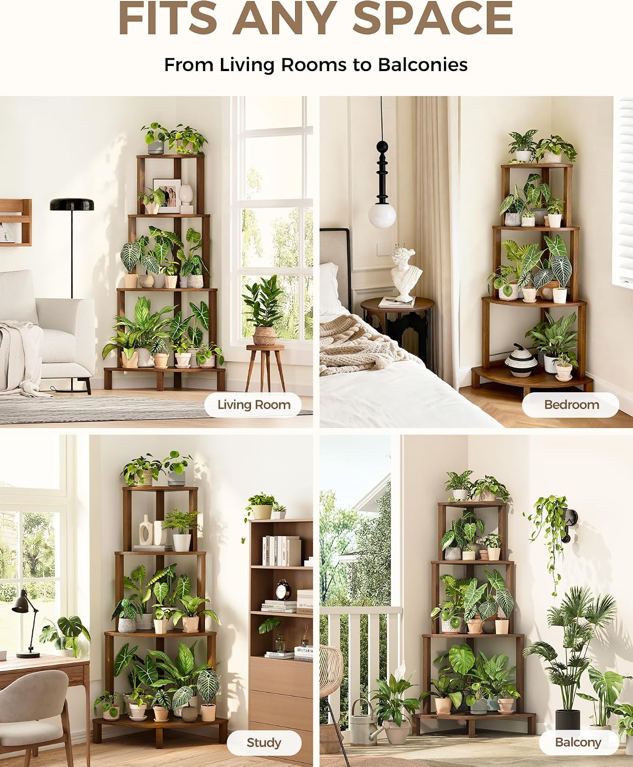 4-Tier Tall Corner Wooden Plant Stand