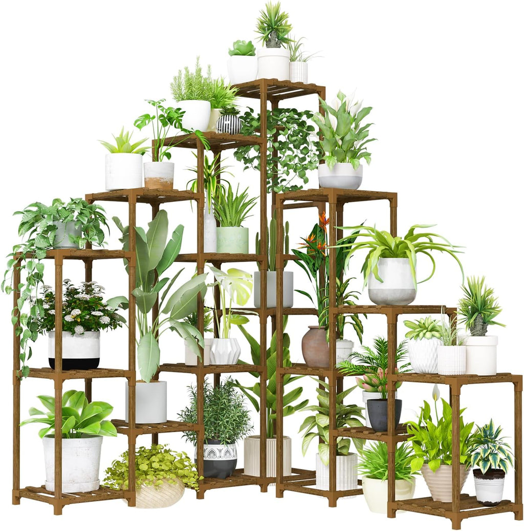 Tall Large Multi-potted Wood Stand