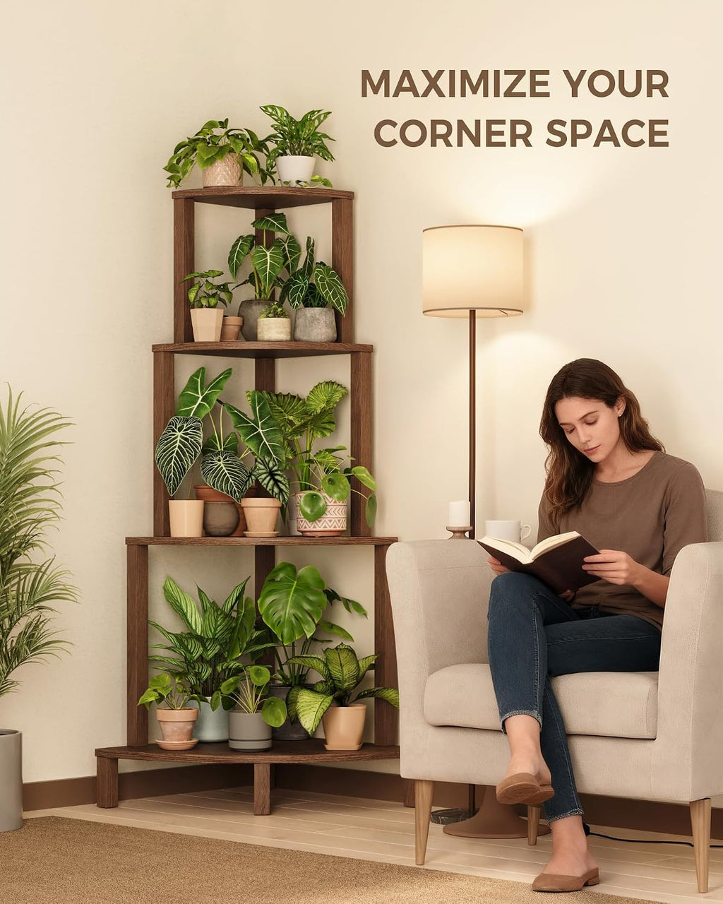 4-Tier Tall Corner Wooden Plant Stand