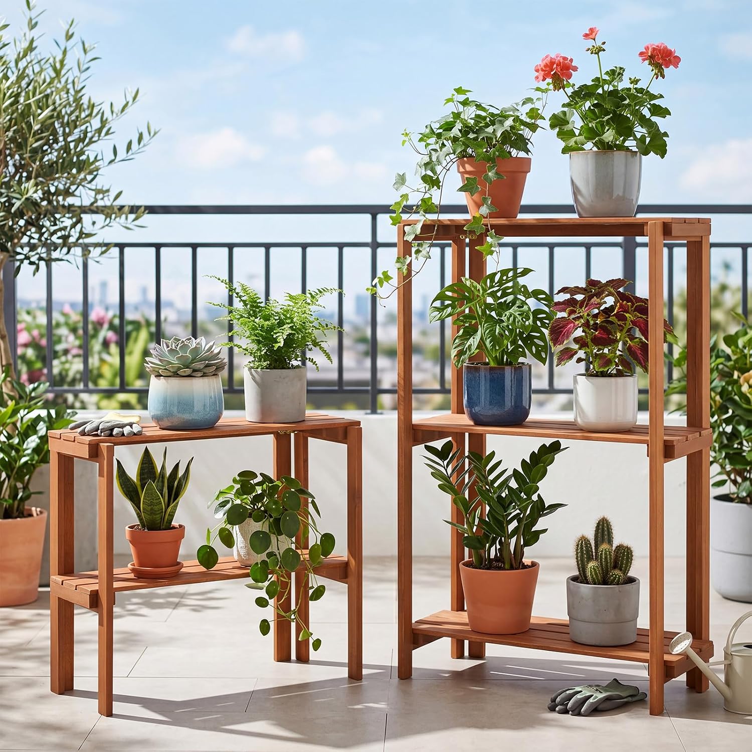Foldable 2-Tier Wooden Plant Stand
