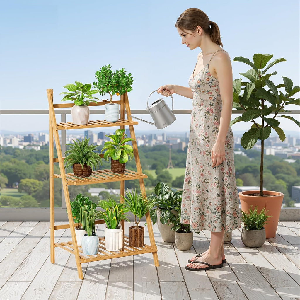 Foldable 2-Tier Wooden Plant Stand