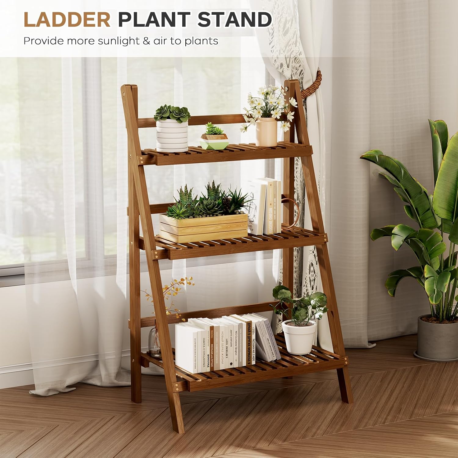 Foldable Bamboo 3-Tier Plant Shelf