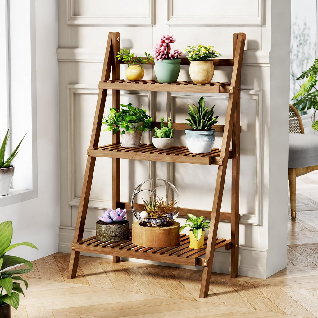 Foldable Bamboo 3-Tier Plant Shelf