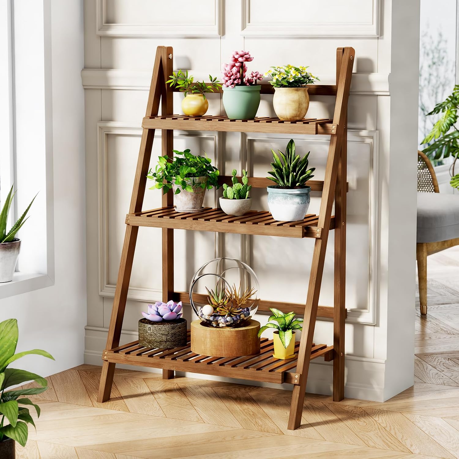 Foldable Bamboo 3-Tier Plant Shelf