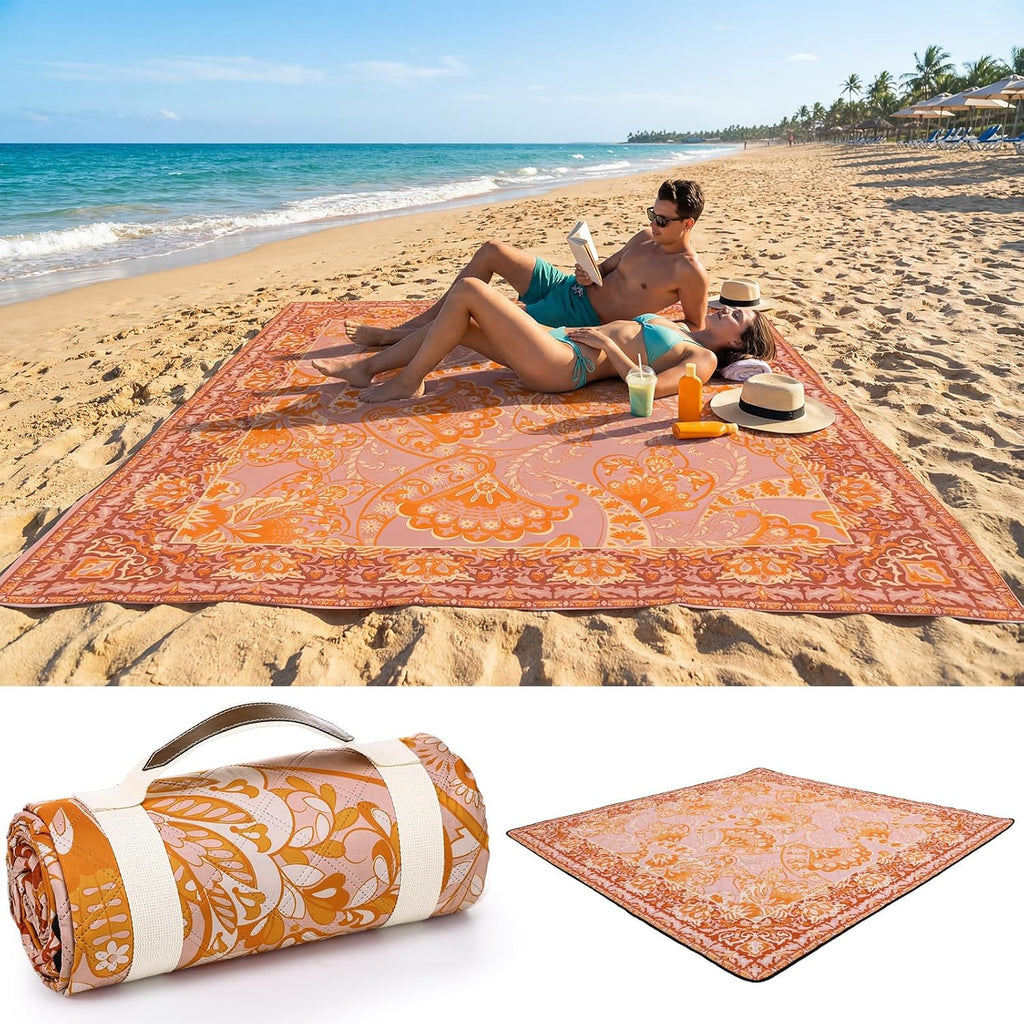 Orange Boho Waterproof Picnic Blanket