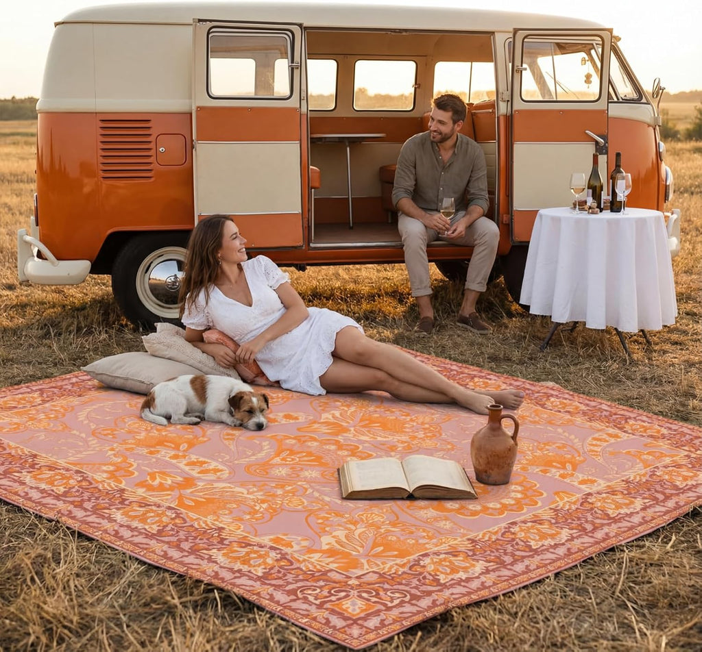 Orange Boho Waterproof Picnic Blanket