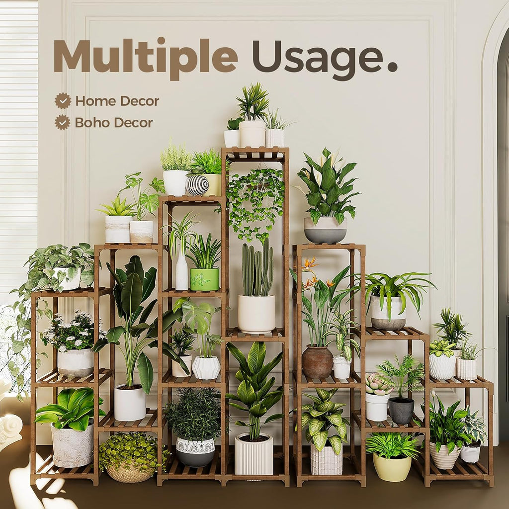 Tall Large Multi-potted Wood Stand