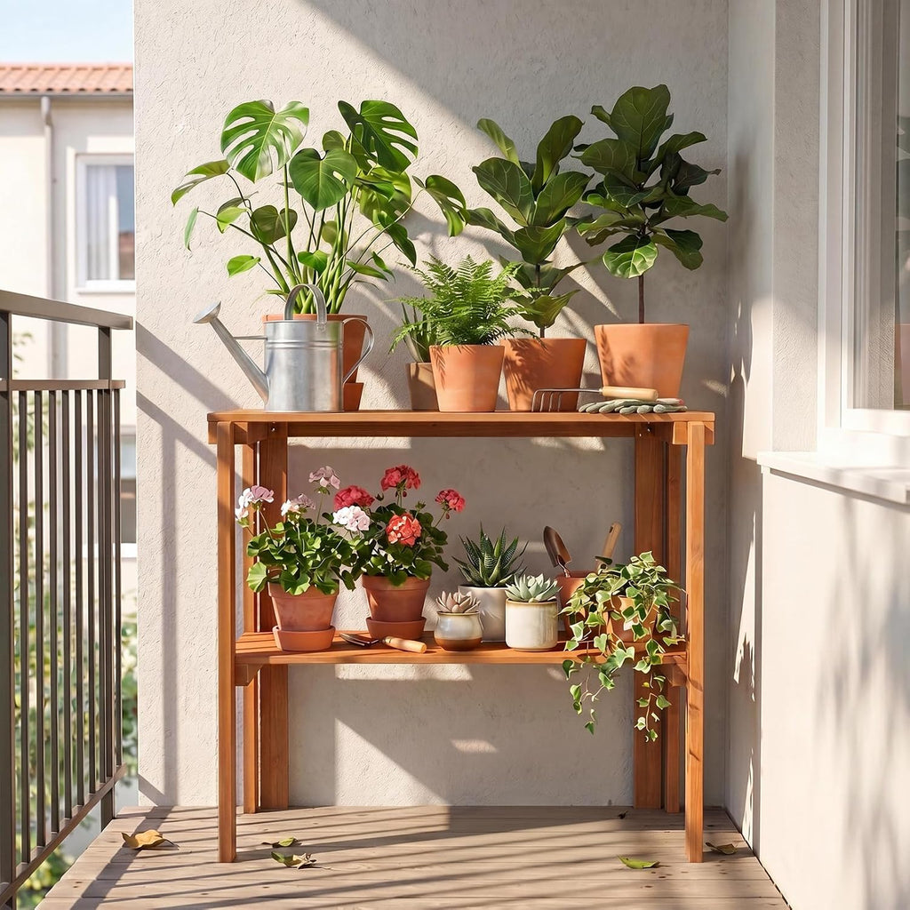 Foldable 2-Tier Wooden Plant Stand
