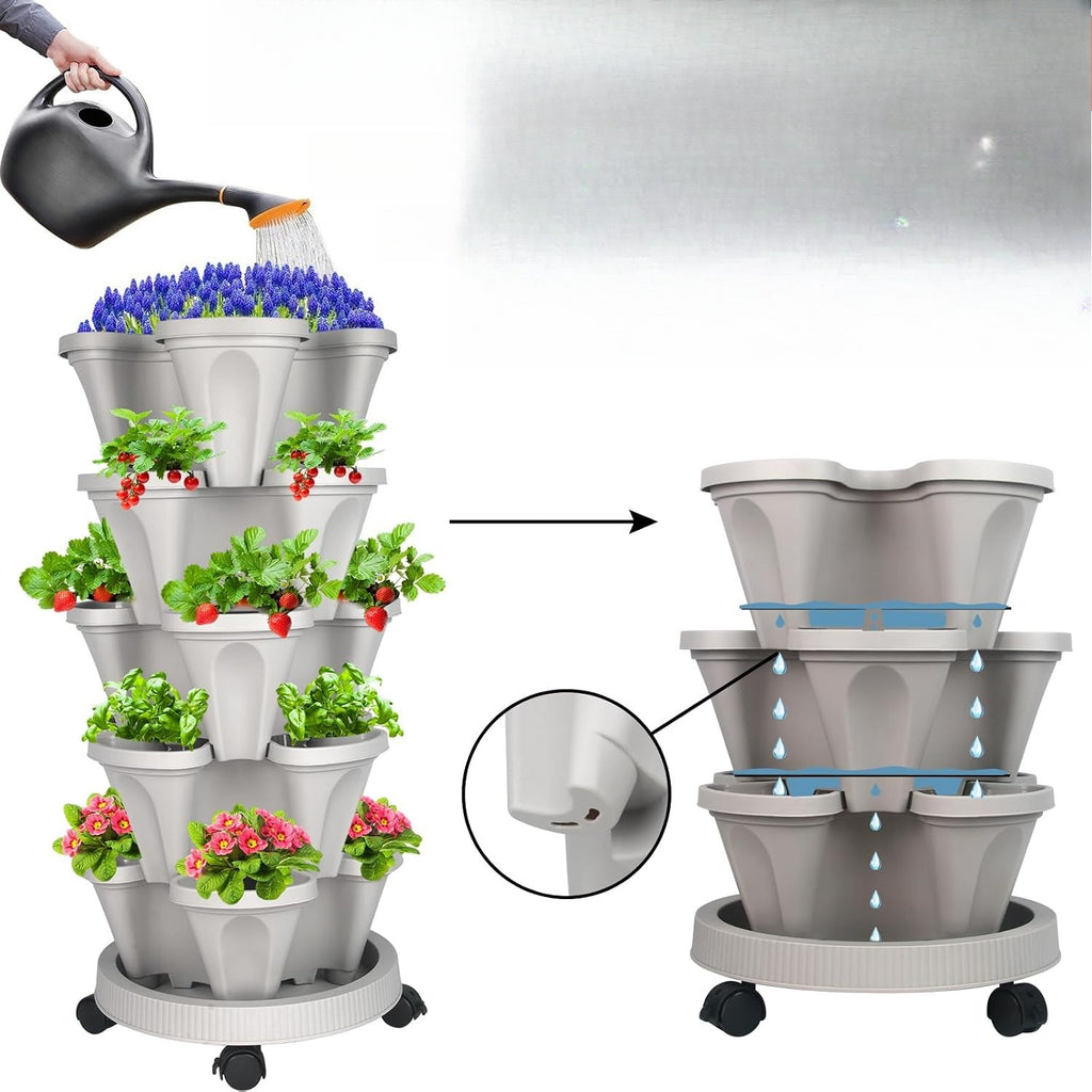Gray Wheeled Stackable Planter