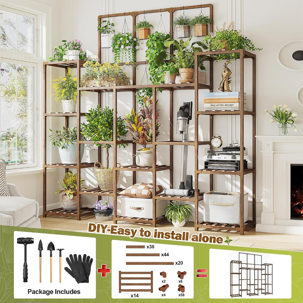 Tall Wooden Multi-potted Plant Stand