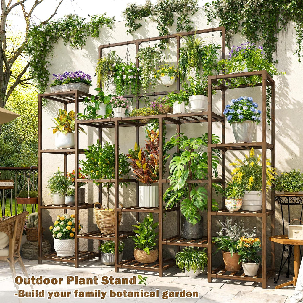 Tall Wooden Multi-potted Plant Stand