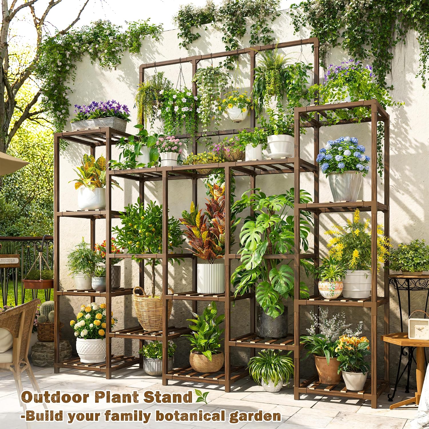 Tall Wooden Multi-potted Plant Stand