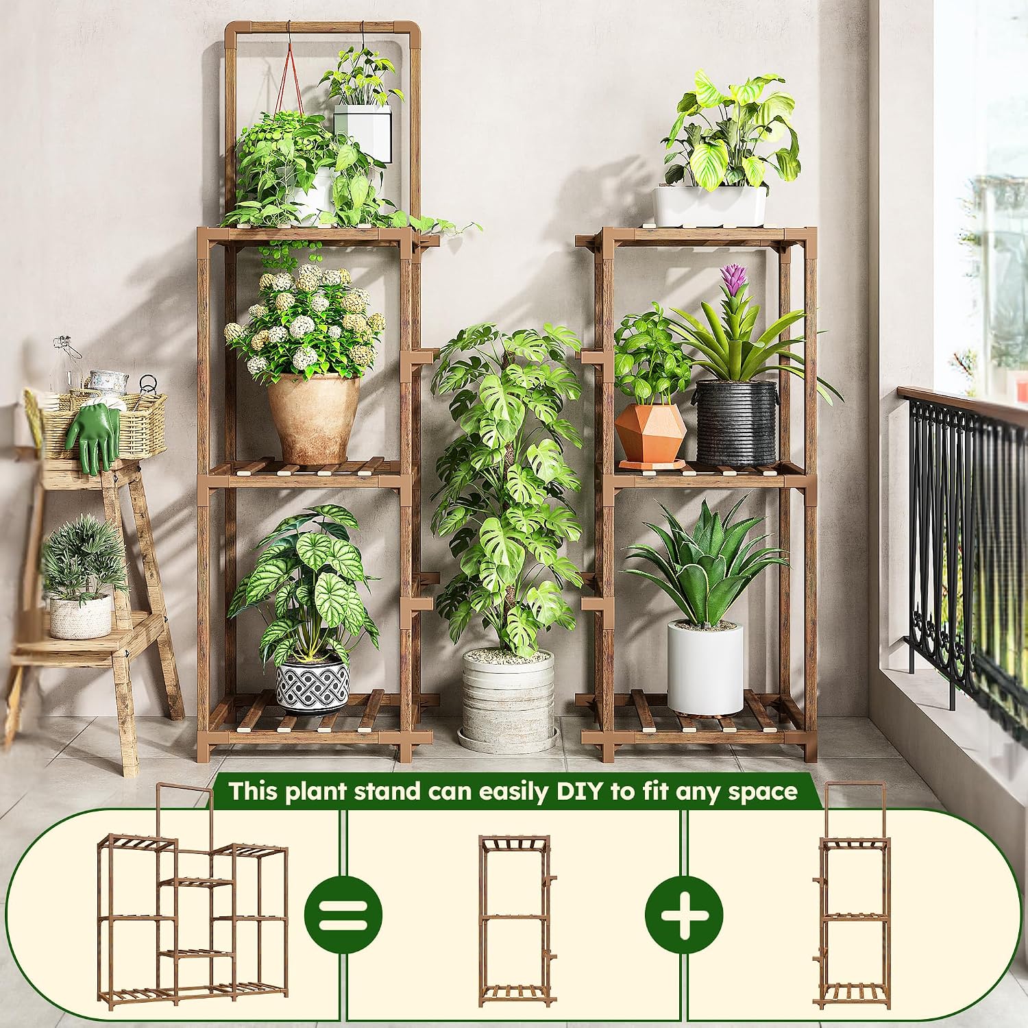 8-Tier Carbonized Wooden Plant Stand