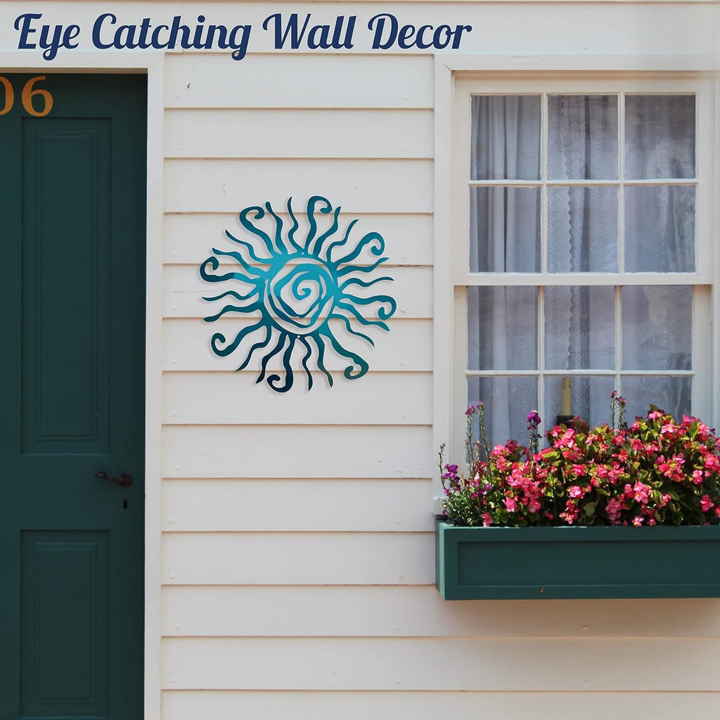 Teal Sun Metal Home Wall Decor